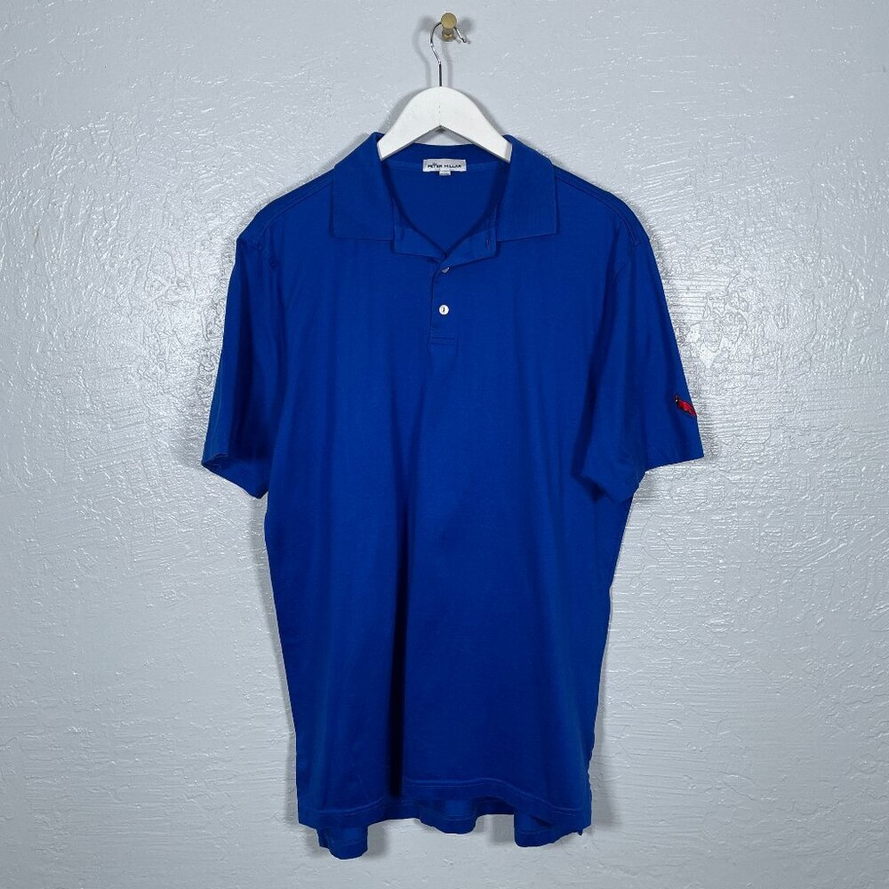Peter Millar Men L Blue Cardinal Embroidery Polo Shirt 100% Cotton Short Sleeve